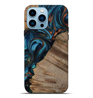 iPhone 14 Pro Max Wood Live Edge Phone Case - Rodrigo (Teal & Gold, 809311)