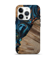 iPhone 15 Pro Wood Live Edge Phone Case - Rodrigo (Teal & Gold, 809311)