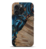 iPhone 16 Pro Max Wood Live Edge Phone Case - Rodrigo (Teal & Gold, 809311)