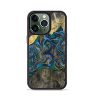 iPhone 13 Pro Wood Phone Case - Alonzo (Teal & Gold, 809410)