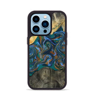 iPhone 14 Pro Wood Phone Case - Alonzo (Teal & Gold, 809410)