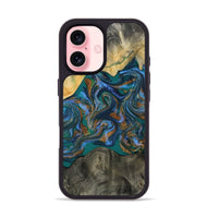 iPhone 16 Wood Phone Case - Alonzo (Teal & Gold, 809410)