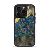 iPhone 16 Pro Wood Phone Case - Alonzo (Teal & Gold, 809410)