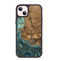 iPhone 14 Plus Wood Phone Case - Inaya (Teal & Gold, 809411)