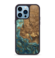 iPhone 14 Pro Max Wood Phone Case - Inaya (Teal & Gold, 809411)