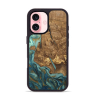 iPhone 16 Wood Phone Case - Inaya (Teal & Gold, 809411)