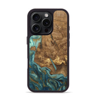 iPhone 16 Pro Wood Phone Case - Inaya (Teal & Gold, 809411)