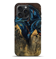 iPhone 16 Pro Max Wood Live Edge Phone Case - Rubie (Teal & Gold, 809473)