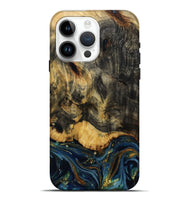 iPhone 15 Pro Max Wood Live Edge Phone Case - Lida (Teal & Gold, 811020)