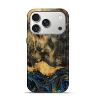 iPhone 17 Pro Wood Live Edge Phone Case - Lida (Teal & Gold, 811020)