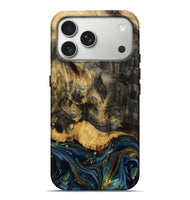 iPhone 17 Pro Max Wood Live Edge Phone Case - Lida (Teal & Gold, 811020)