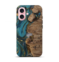 iPhone 17 Wood Live Edge Phone Case - Jerald (Teal & Gold, 811439)