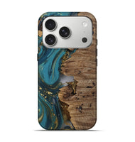 iPhone 17 Pro Wood Live Edge Phone Case - Jerald (Teal & Gold, 811439)