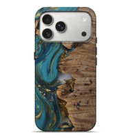 iPhone 17 Pro Max Wood Live Edge Phone Case - Jerald (Teal & Gold, 811439)
