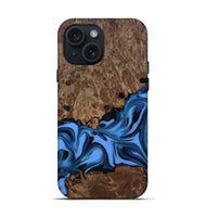iPhone 15 Wood Live Edge Phone Case - Dorris (Blue, 811447)