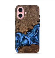 iPhone 16 Wood Live Edge Phone Case - Dorris (Blue, 811447)