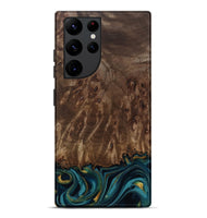 Galaxy S22 Ultra Wood Live Edge Phone Case - Errol (Teal & Gold, 811878)