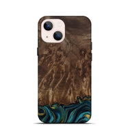 iPhone 13 mini Wood Live Edge Phone Case - Errol (Teal & Gold, 811878)
