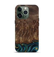 iPhone 13 Pro Wood Live Edge Phone Case - Errol (Teal & Gold, 811878)