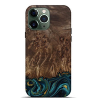 iPhone 13 Pro Max Wood Live Edge Phone Case - Errol (Teal & Gold, 811878)