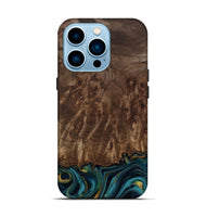 iPhone 14 Pro Wood Live Edge Phone Case - Errol (Teal & Gold, 811878)