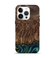 iPhone 15 Pro Wood Live Edge Phone Case - Errol (Teal & Gold, 811878)