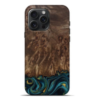 iPhone 16 Pro Max Wood Live Edge Phone Case - Errol (Teal & Gold, 811878)