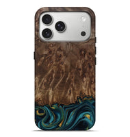 iPhone 17 Pro Max Wood Live Edge Phone Case - Errol (Teal & Gold, 811878)