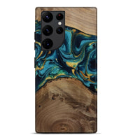 Galaxy S22 Ultra Wood Live Edge Phone Case - Isom (Teal & Gold, 811880)