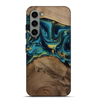 Galaxy S23 Plus Wood Live Edge Phone Case - Isom (Teal & Gold, 811880)