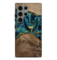 Galaxy S24 Ultra Wood Live Edge Phone Case - Isom (Teal & Gold, 811880)