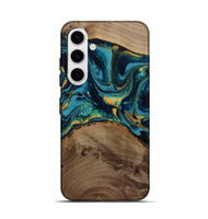 Galaxy S25 Wood Live Edge Phone Case - Isom (Teal & Gold, 811880)