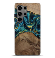Galaxy S25 Ultra Wood Live Edge Phone Case - Isom (Teal & Gold, 811880)