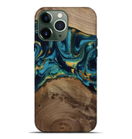 iPhone 13 Pro Max Wood Live Edge Phone Case - Isom (Teal & Gold, 811880)