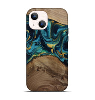 iPhone 14 Wood Live Edge Phone Case - Isom (Teal & Gold, 811880)