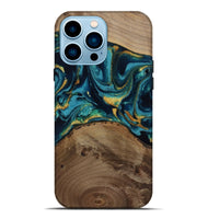 iPhone 14 Pro Max Wood Live Edge Phone Case - Isom (Teal & Gold, 811880)