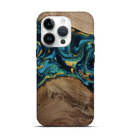 iPhone 15 Pro Wood Live Edge Phone Case - Isom (Teal & Gold, 811880)