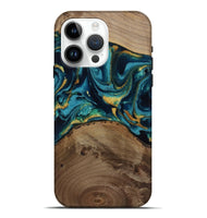 iPhone 15 Pro Max Wood Live Edge Phone Case - Isom (Teal & Gold, 811880)