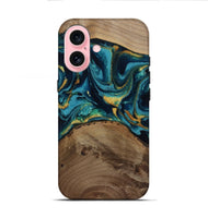iPhone 16 Wood Live Edge Phone Case - Isom (Teal & Gold, 811880)
