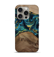 iPhone 16 Pro Wood Live Edge Phone Case - Isom (Teal & Gold, 811880)