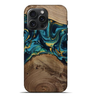 iPhone 16 Pro Max Wood Live Edge Phone Case - Isom (Teal & Gold, 811880)