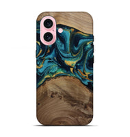iPhone 17 Wood Live Edge Phone Case - Isom (Teal & Gold, 811880)