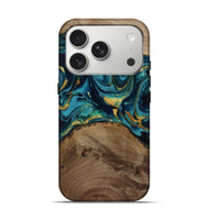 iPhone 17 Pro Wood Live Edge Phone Case - Isom (Teal & Gold, 811880)