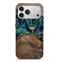 iPhone 17 Pro Max Wood Live Edge Phone Case - Isom (Teal & Gold, 811880)