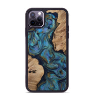 iPhone 11 Pro Max Wood Phone Case - Yael (Teal & Gold, 812095)