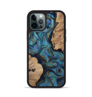 iPhone 12 Pro Wood Phone Case - Yael (Teal & Gold, 812095)