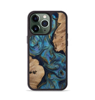 iPhone 13 Pro Wood Phone Case - Yael (Teal & Gold, 812095)