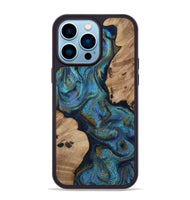 iPhone 14 Pro Max Wood Phone Case - Yael (Teal & Gold, 812095)