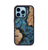 iPhone 14 Pro Wood Phone Case - Yael (Teal & Gold, 812095)