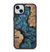 iPhone 15 Plus Wood Phone Case - Yael (Teal & Gold, 812095)
